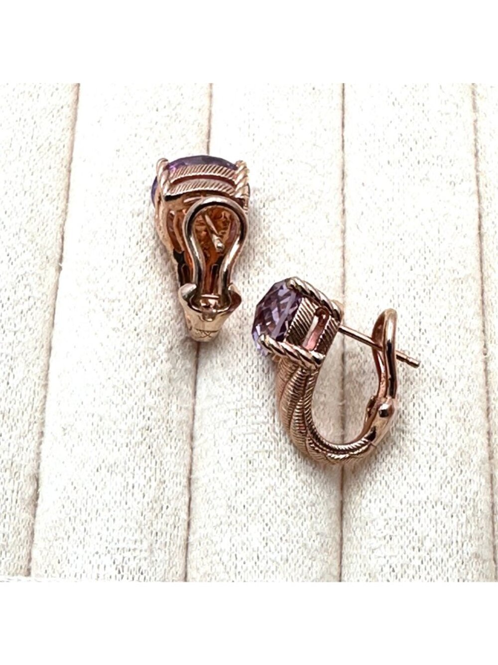 Judith Ripka Pierced Earrings Amethyst Rose Gold Plated Sterling Silver - Picture 4 of 8
